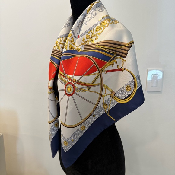 Celine Silk Scarf with Carriage and Wheel Design - Picture 7 of 13